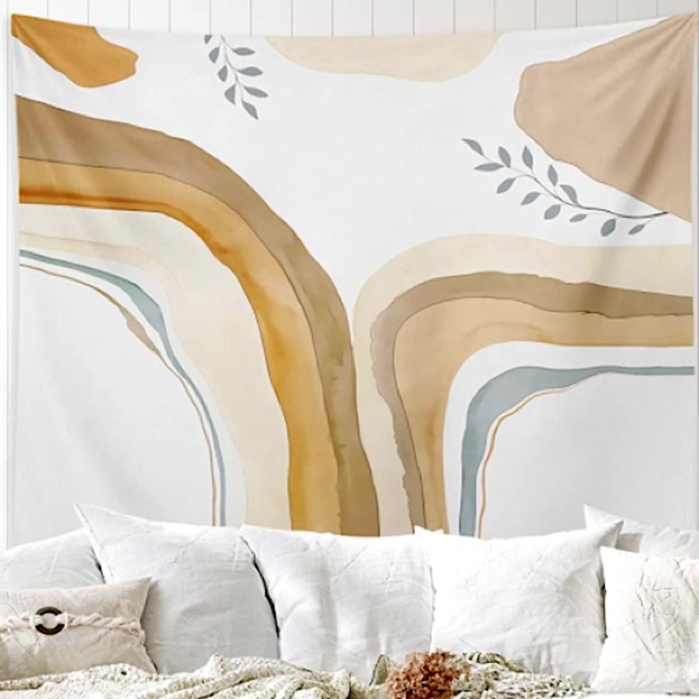 Bohemian Neutral Colored Plant/Lines Indie Pattern Home Decor for Bed/LivingRoom
